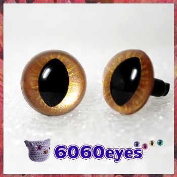 1 Pair  Hand Painted Gold on Gold Cat Eyes Safety Eyes Plastic Eyes